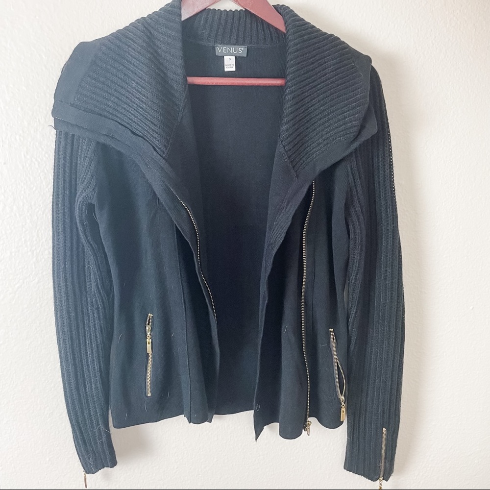 WOMENS - Black Zipper Sweater Jacket - Size S